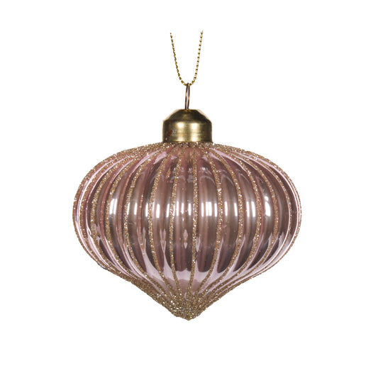 Pink Glitter Ribbed Onion Bauble