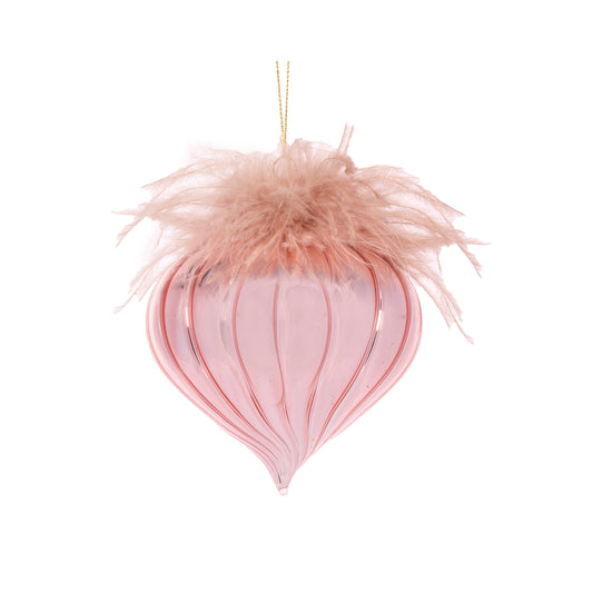 Feather Topped Blush Onion Bauble