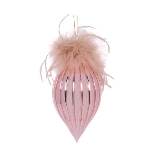 Feather Topped Blush Drop Bauble