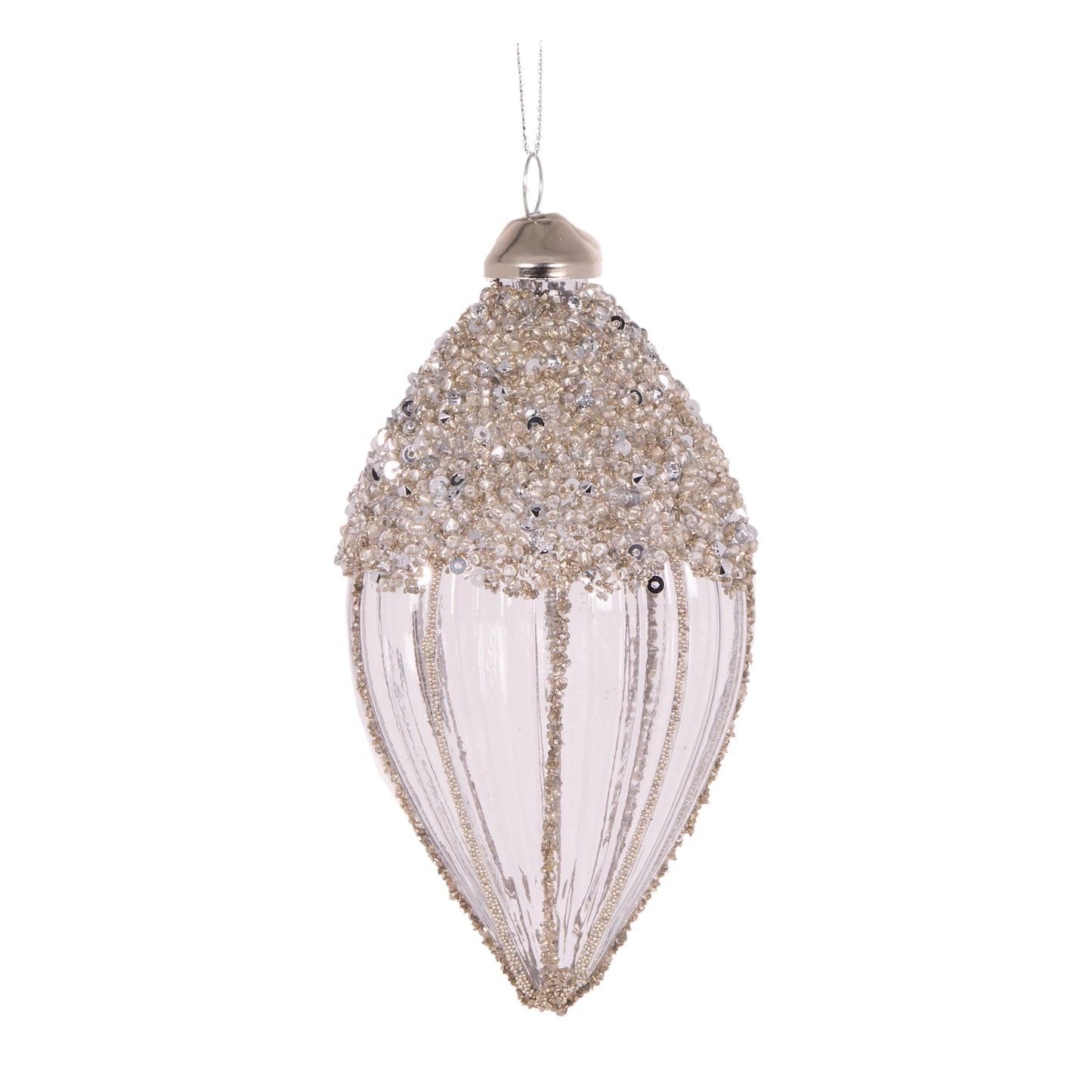 Smokey Grey Beaded Drop Bauble