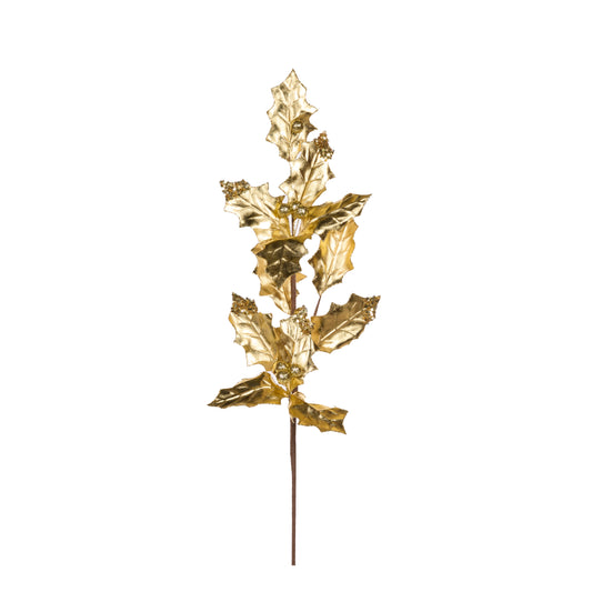 Metallic Gold Holly Spray