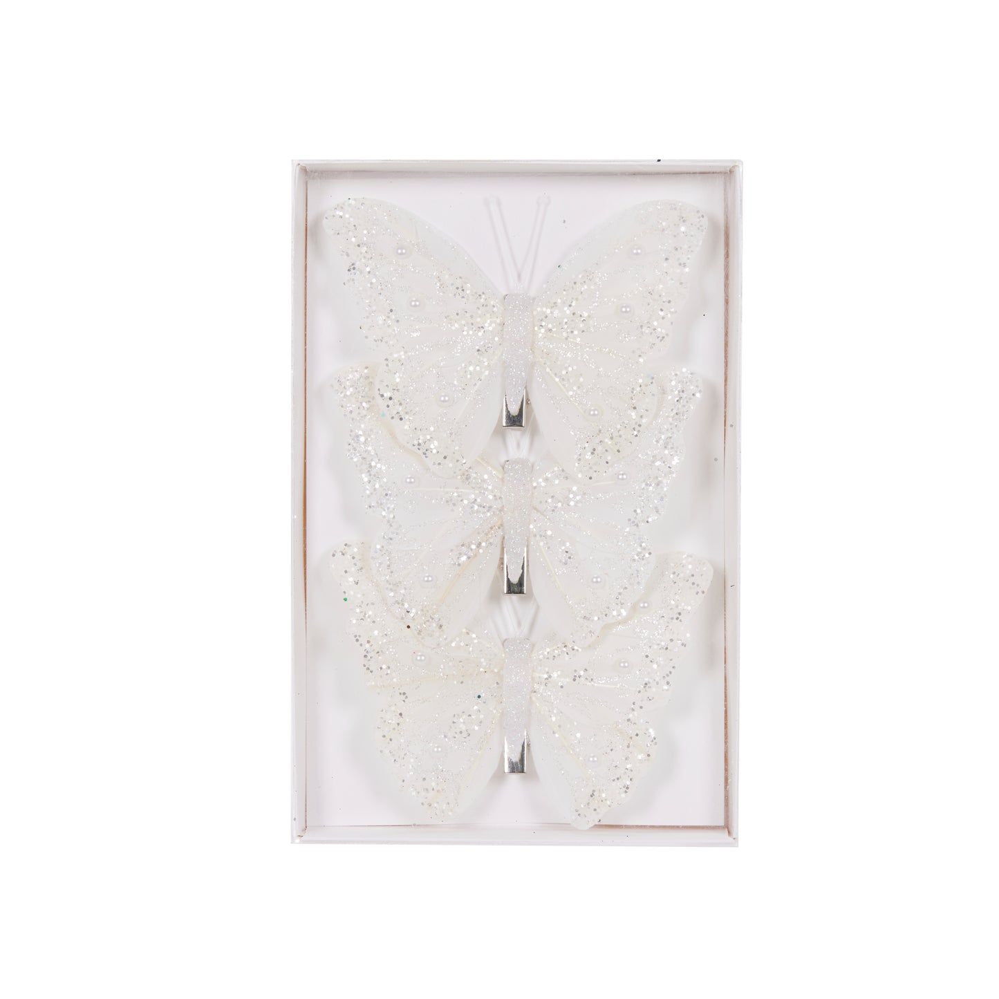 Set/3 White Glitter Butterfly Clips