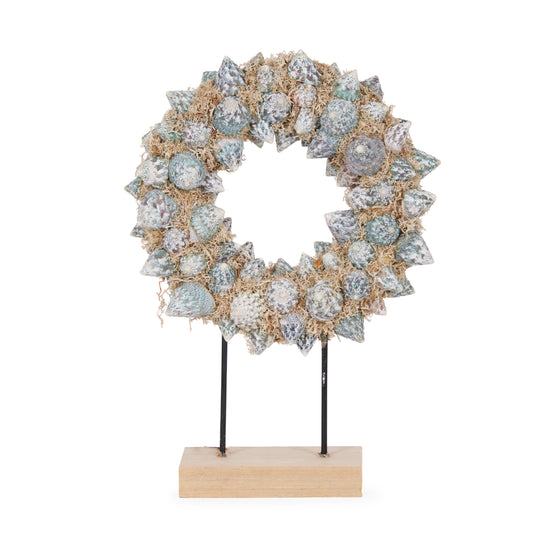 35 Cm Azure Shell Wreath On Stand