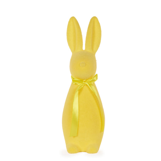 Large Flocked Rabbit With Bow Yellow