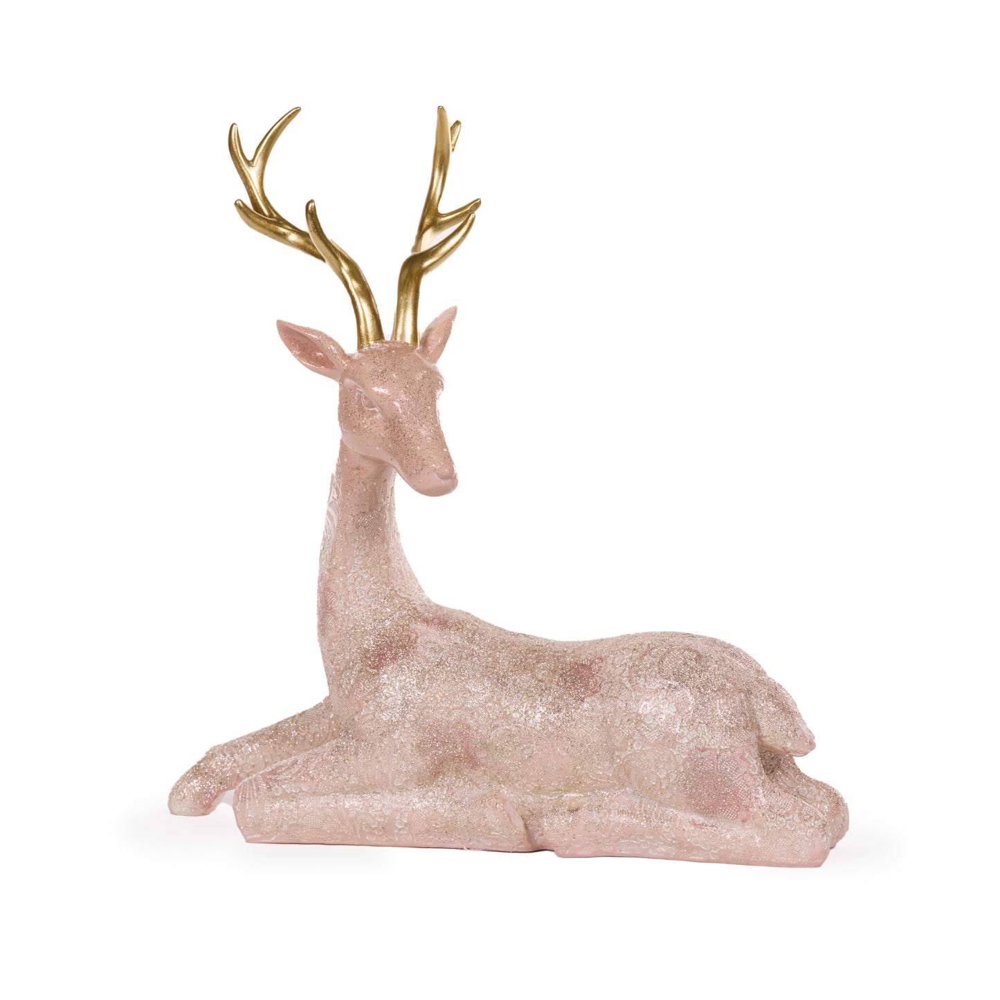 Metallic Pink Lace Reindeer Sitting