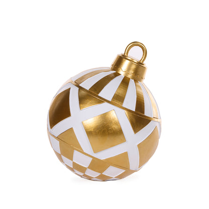 24 Cm White And Gold Geometric Bauble