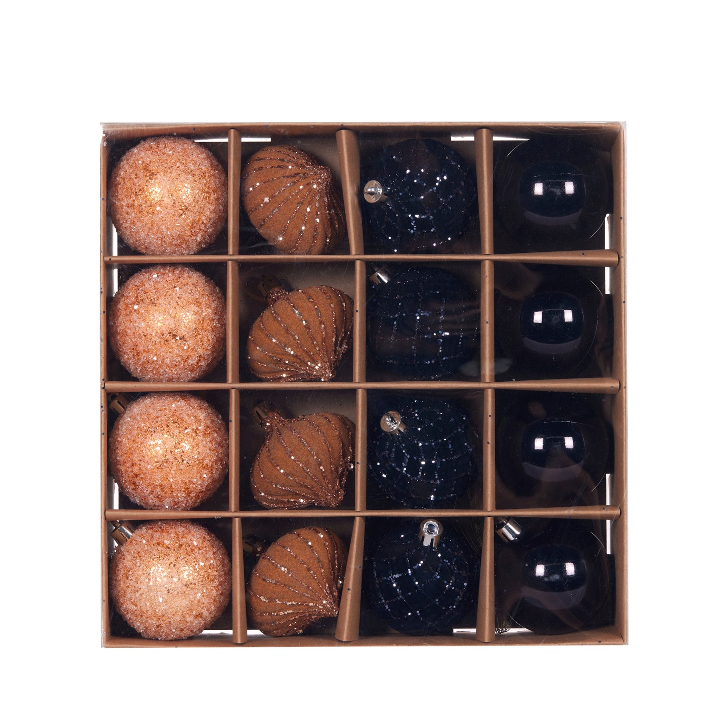 Set/16 Black And Copper Baubles