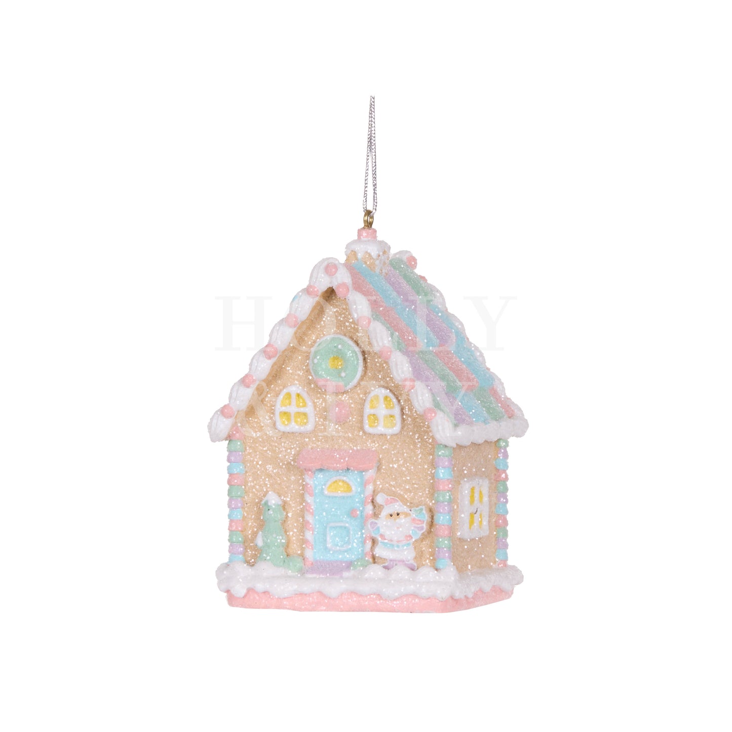 Pastel Piped Santa House Ornament