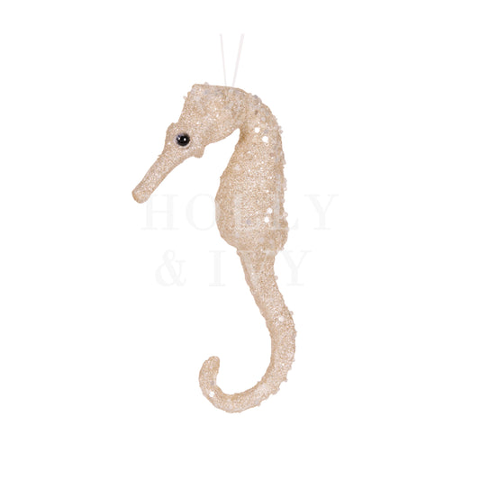 19 Cm Ivory Glittered Seahorse Ornament