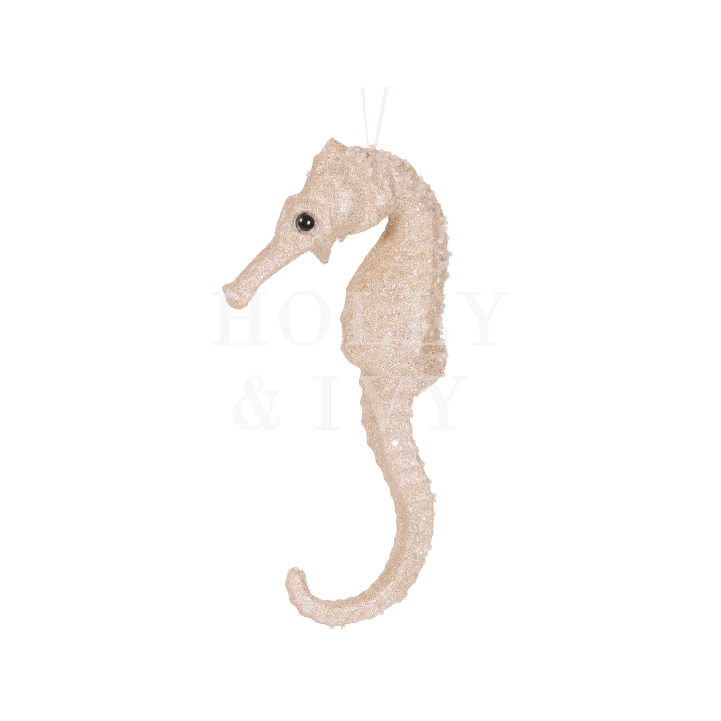 25 Cm Ivory Glittered Seahorse Ornament