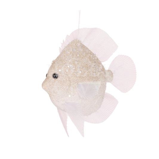 20 Cm Ivory Glittered Fish Ornament