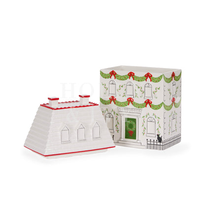 Porcelain Poinsettia Townhouse Cookie Jar