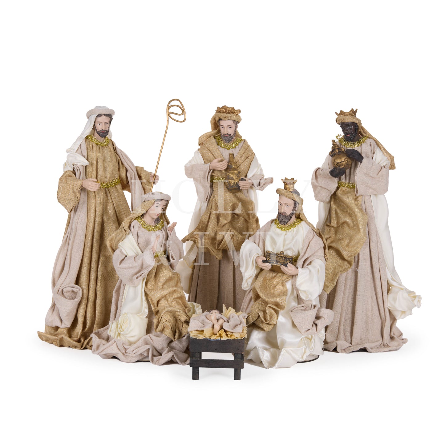 6 Piece Eloquent Fabric Nativity Champagne