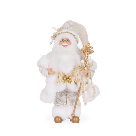 30 Cm Gold Fabric Santa With Staff