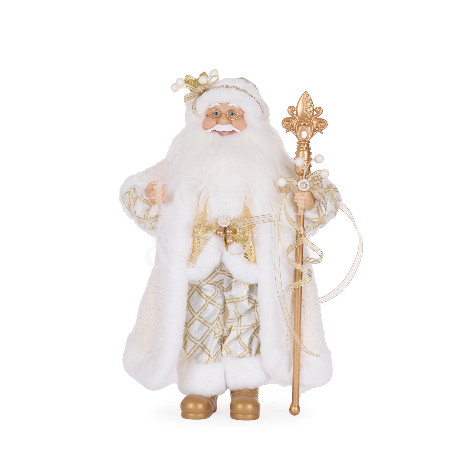 45 Cm Gold Fabric Santa With Staff