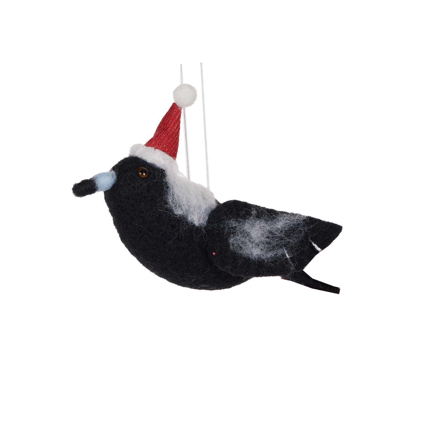 Wool Magpie With Santa Hat