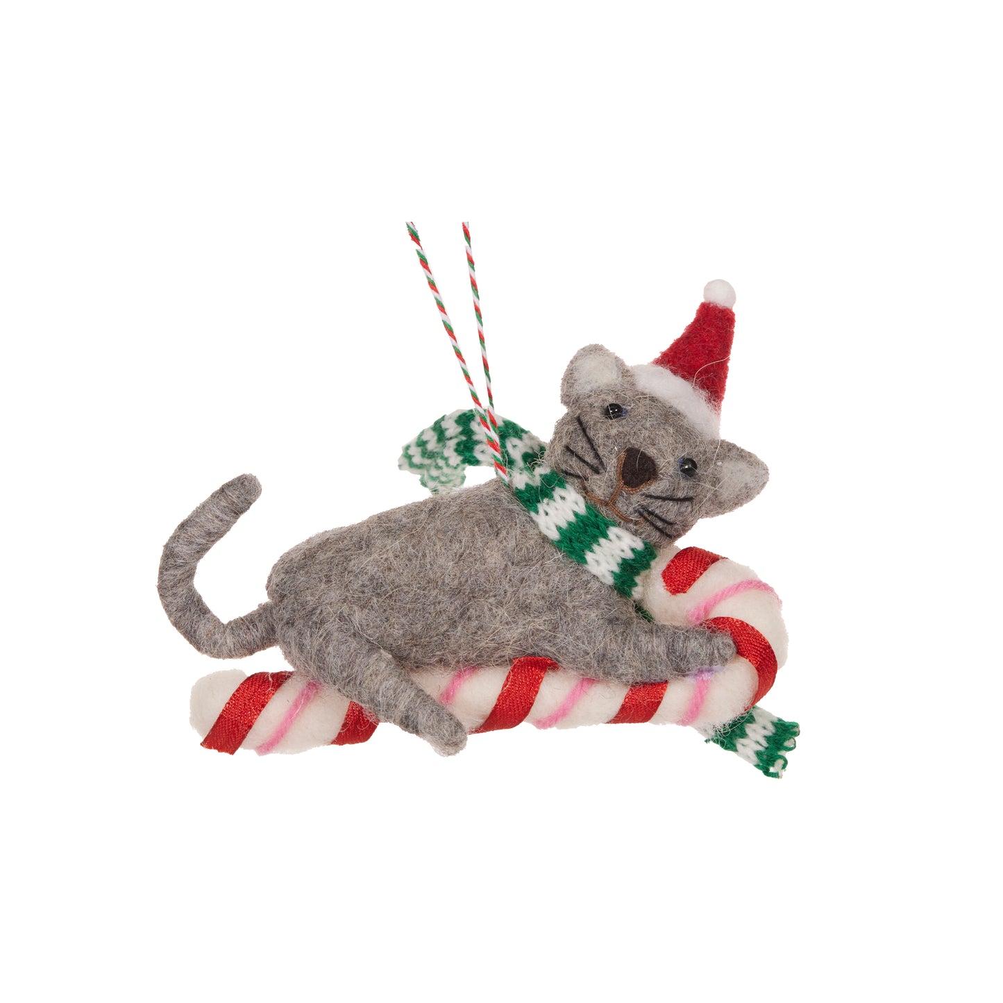 Wool Grey Cat With Candy Cane