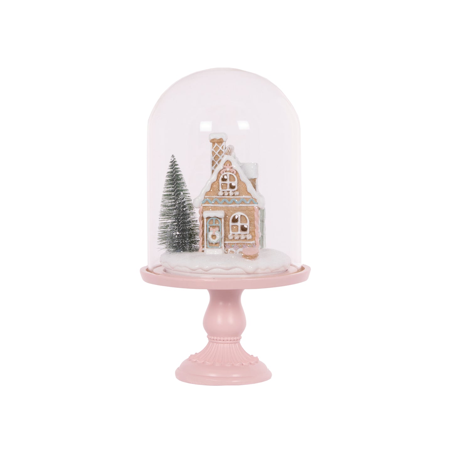 30Cm Piped Pastel Gingerbread House Cloche