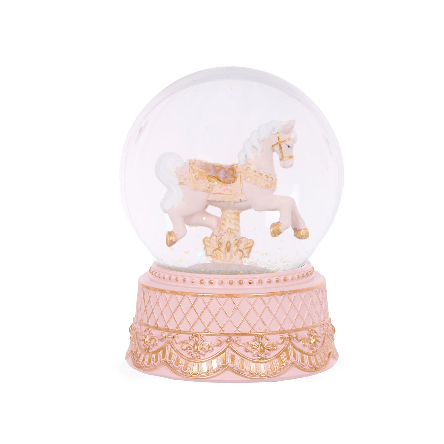 Exquisite Pink Rocking Horse Snow Globe