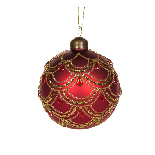 Matte Red Embellished Scallop Bauble