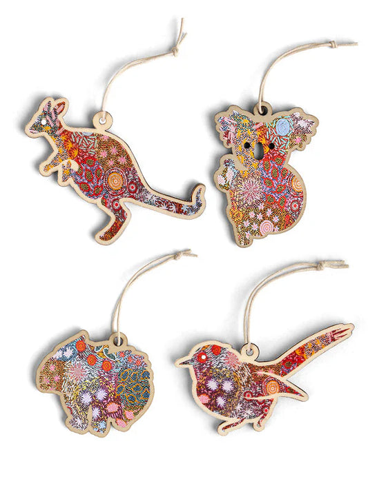 Aboriginal Grandmother's Country 4 Pack Christmas Animal Decorations