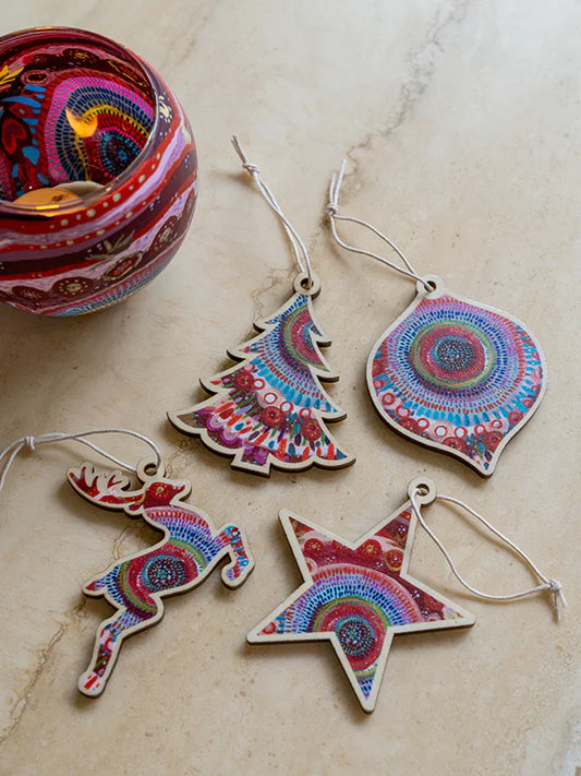 Aboriginal Looking Back 4 Pack Christmas Decorations