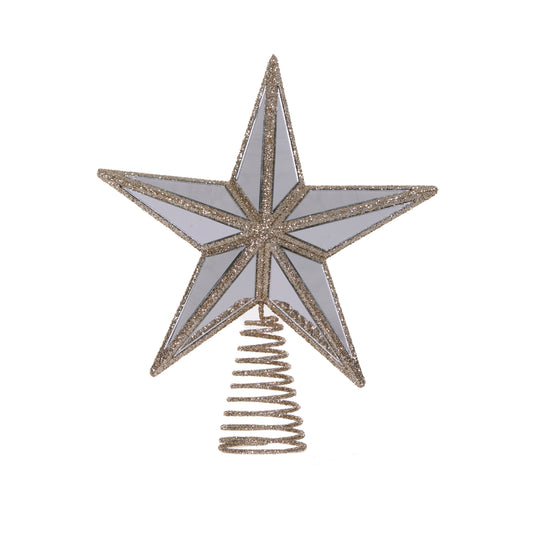 Mini 5 Point Mirrored Tree Topper Star Champagne