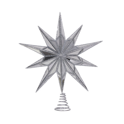 XL 10 Point Mirrored Tree Topper Star Silver