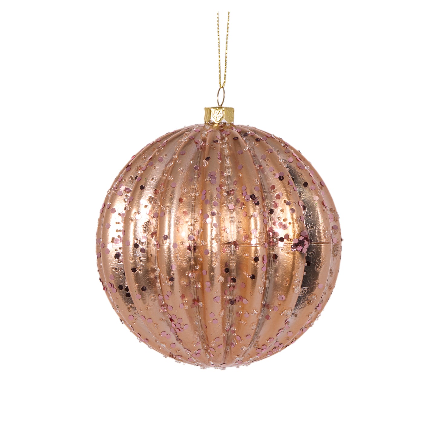 Copper Glitter Ribbed Bauble