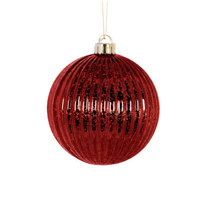 12cm Ribbed Red Mercury Bauble