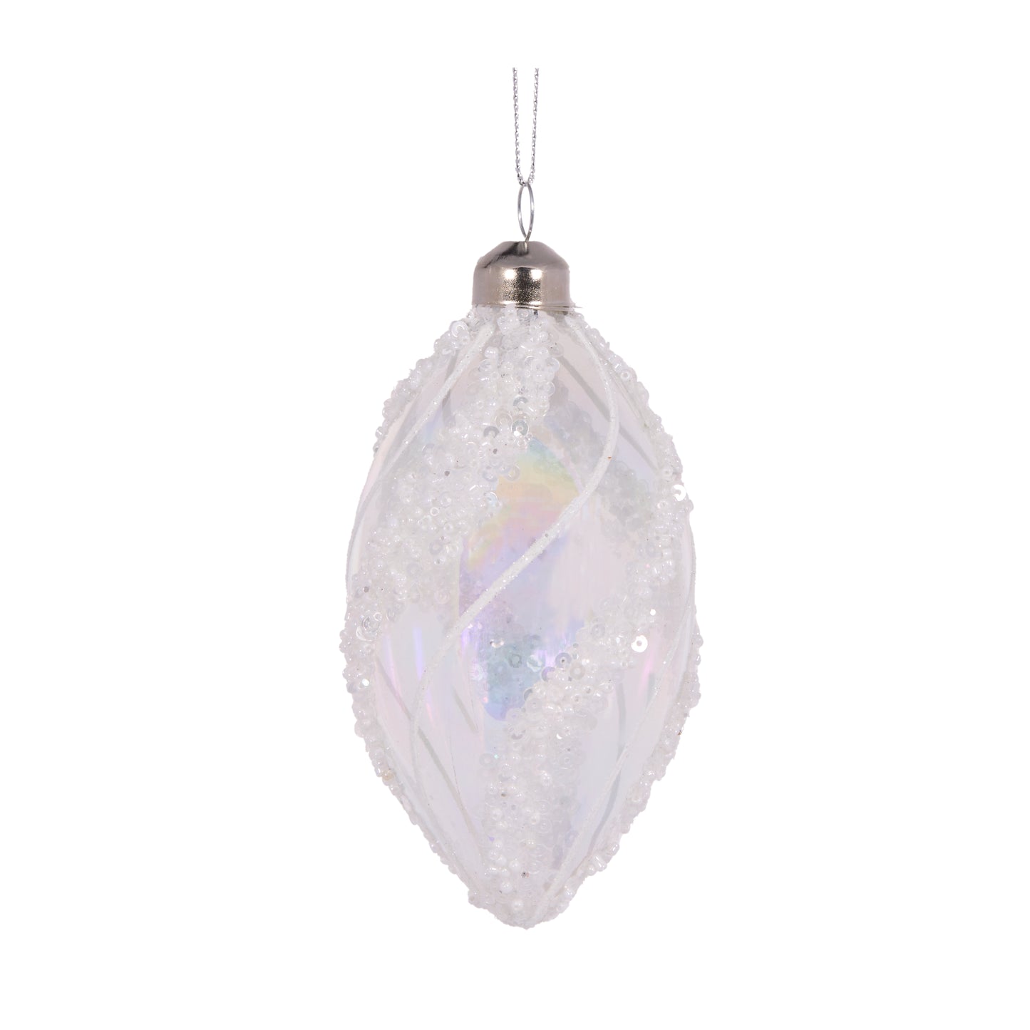 White Beaded Swirl Drop Bauble