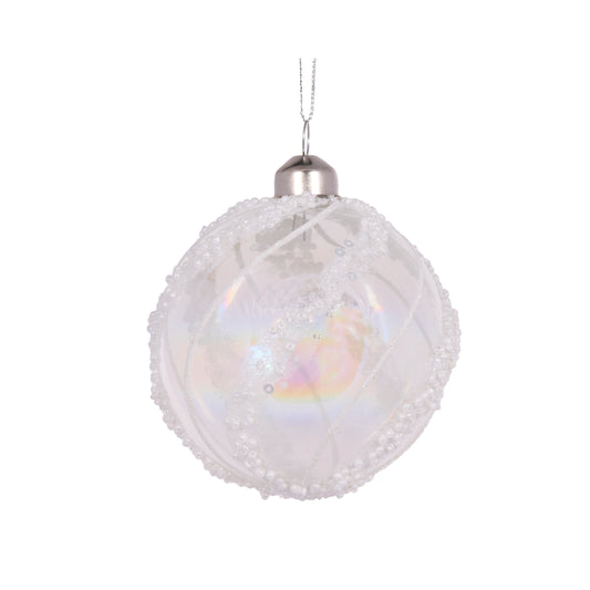 White Beaded Swirl Bauble