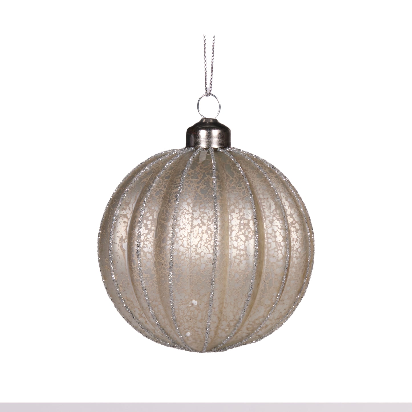 Matte Antique Silver Ribbed Bauble