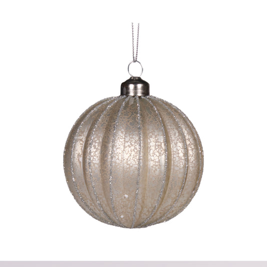 Matte Antique Silver Ribbed Bauble