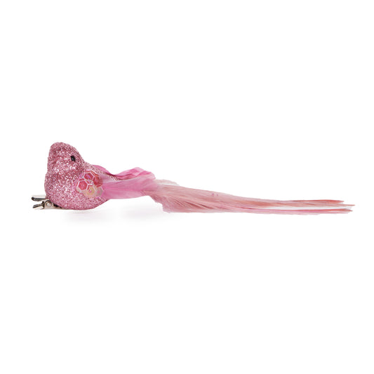 Mini Pink Glitter Sparrow Clip Bird