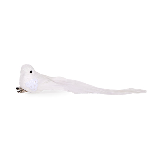 Mini White Glitter Sparrow Clip Bird