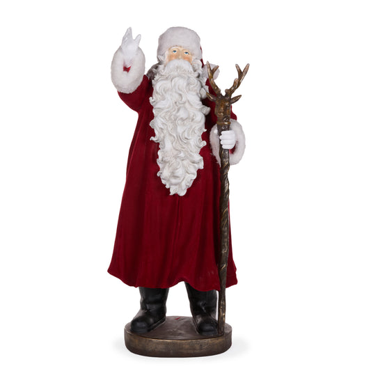 Elaborate Red Velvet Santa With Staff