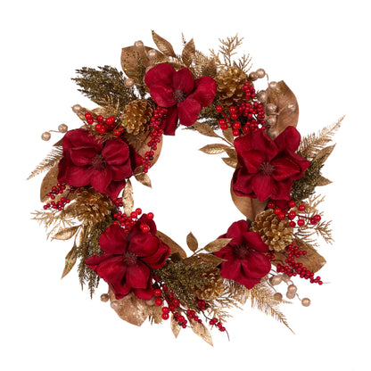 61cm Luxe Red Magnolia Wreath