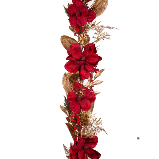 165 Cm Luxe Red Magnolia Garland