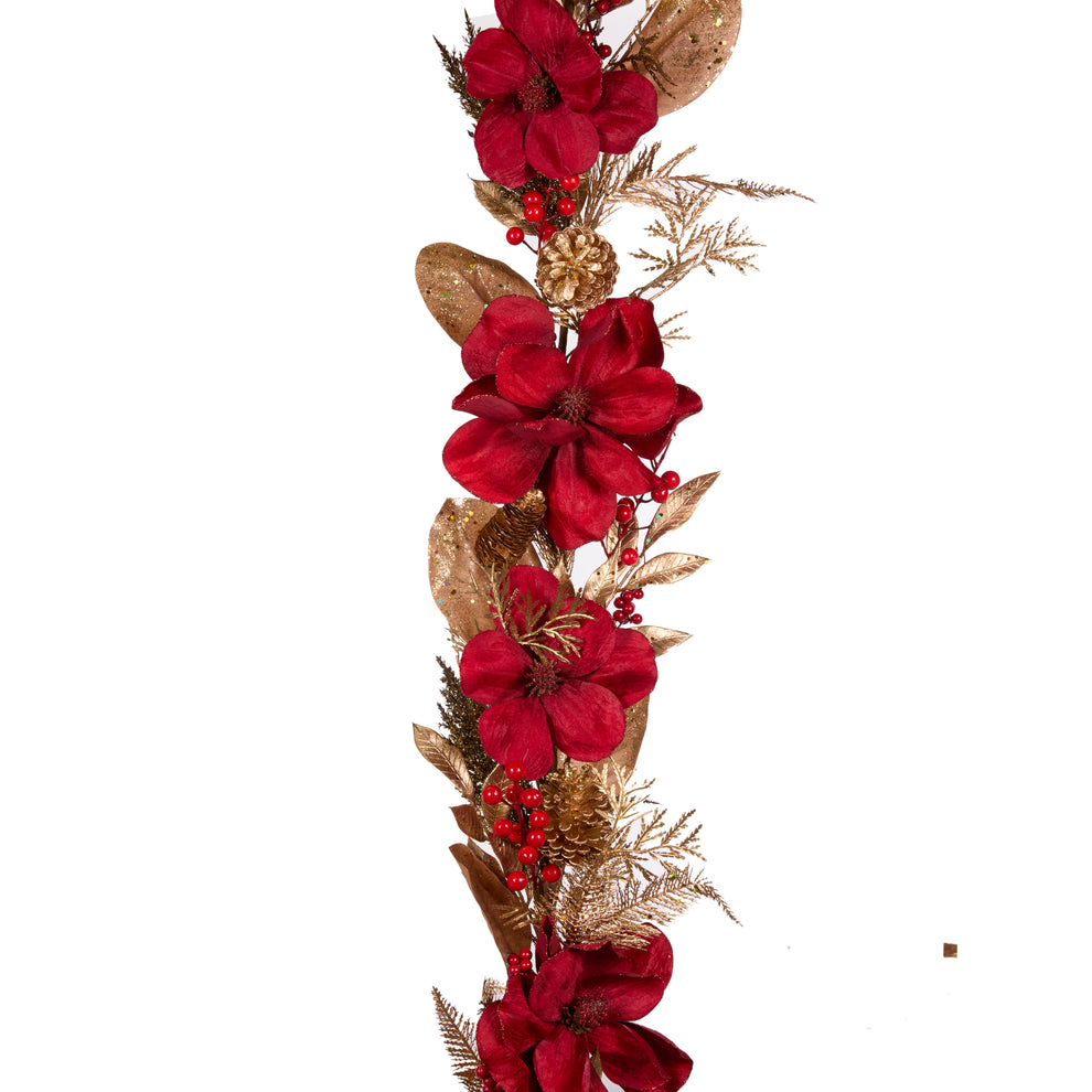 165 Cm Luxe Red Magnolia Garland – Holly & Ivy