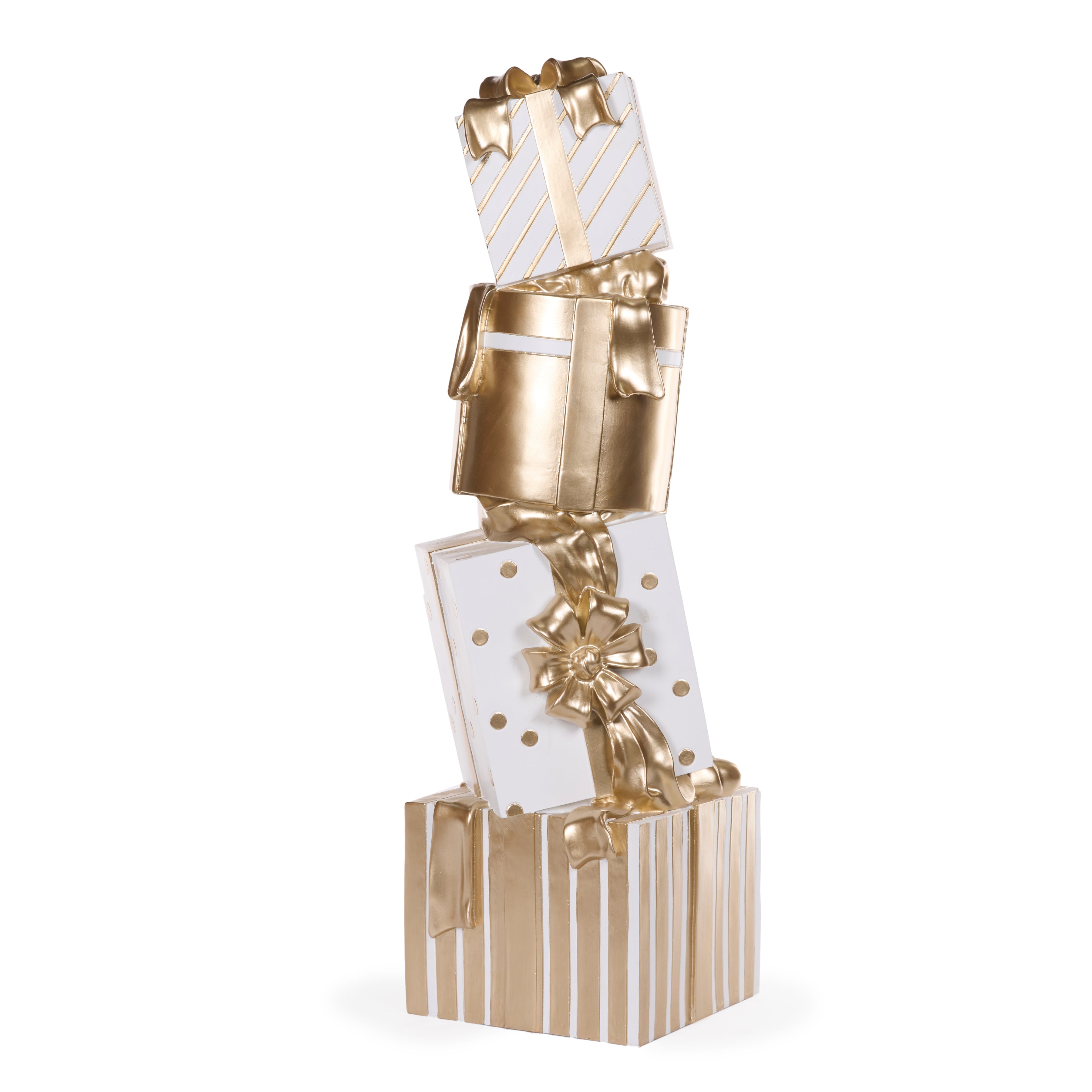 Double Present Stack 72 Cm White And Gold Present Stack – Holly & Ivy