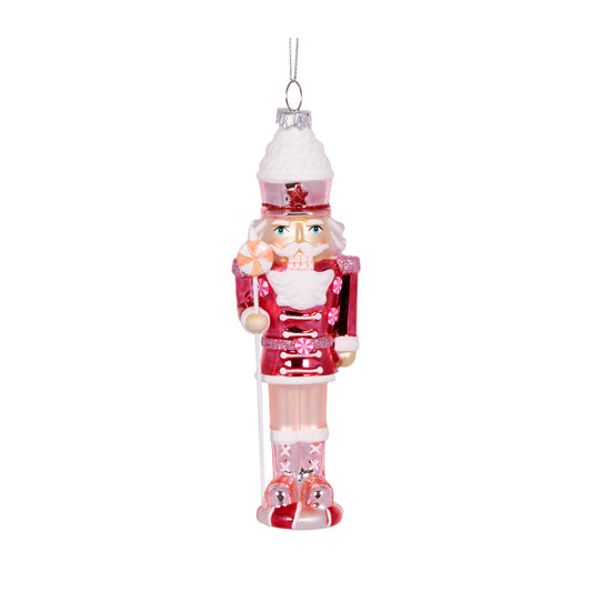 Glass Pink Nutcracker Hanging