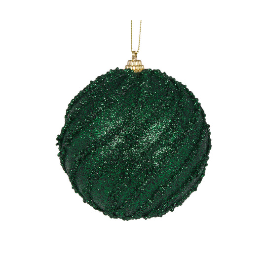 Dark Green Glittered Swirl Bauble