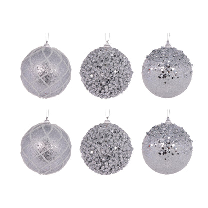6 Pack Silver Shatterproof Baubles