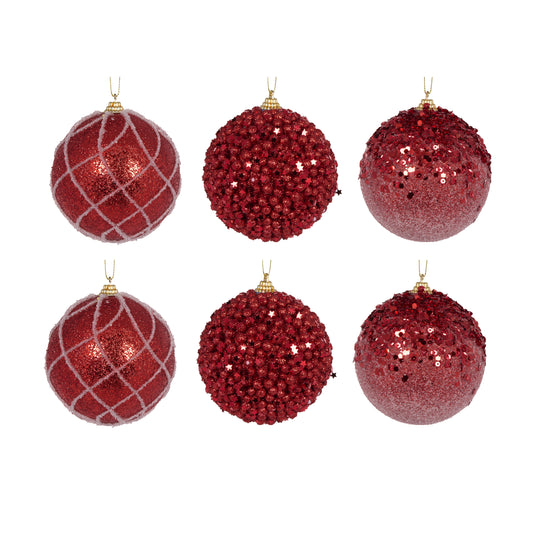 6 Pack Red Shatterproof Baubles