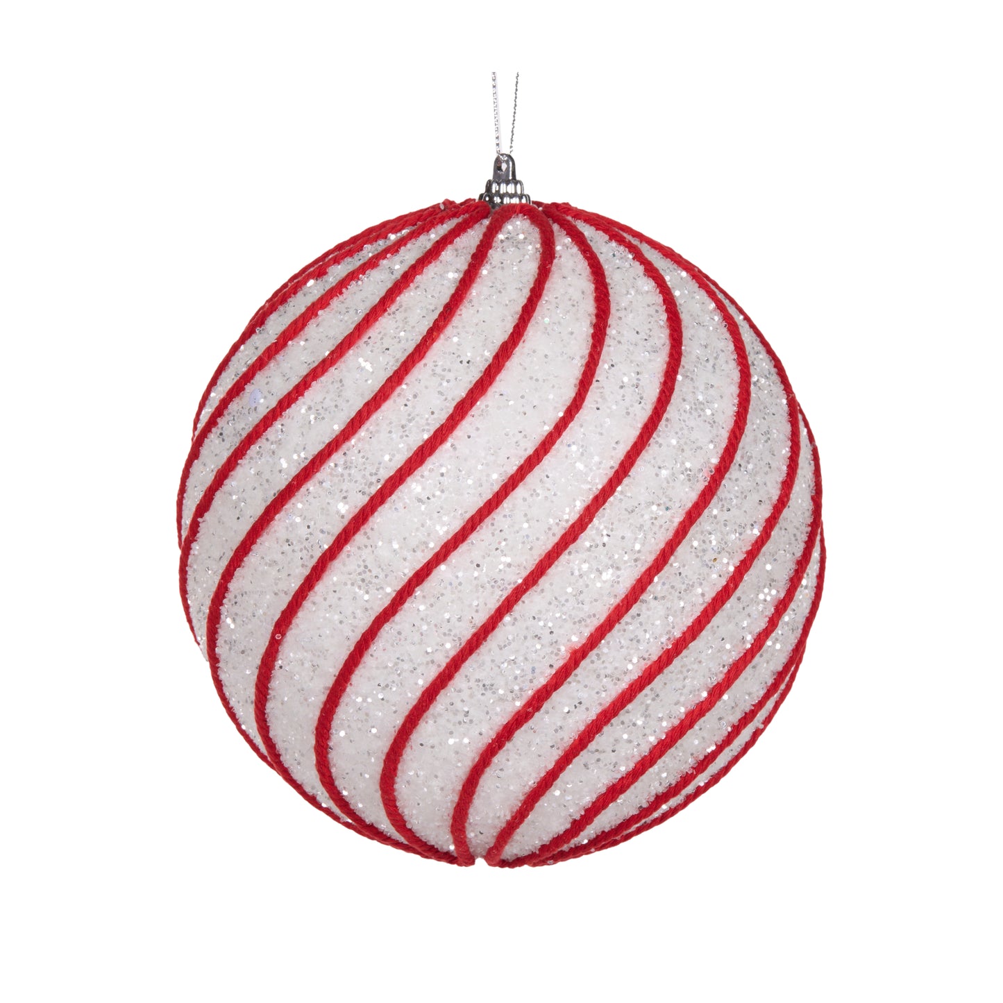 Xl White And Red Swirl Bauble