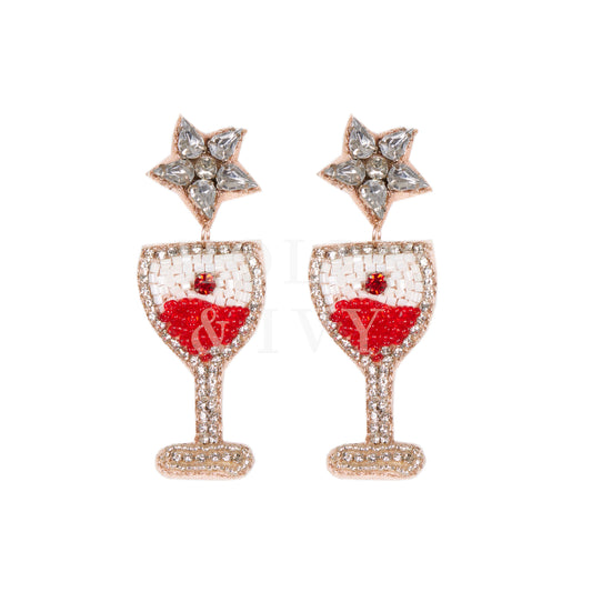 Christmas Earrings Reindeer Wine Glass