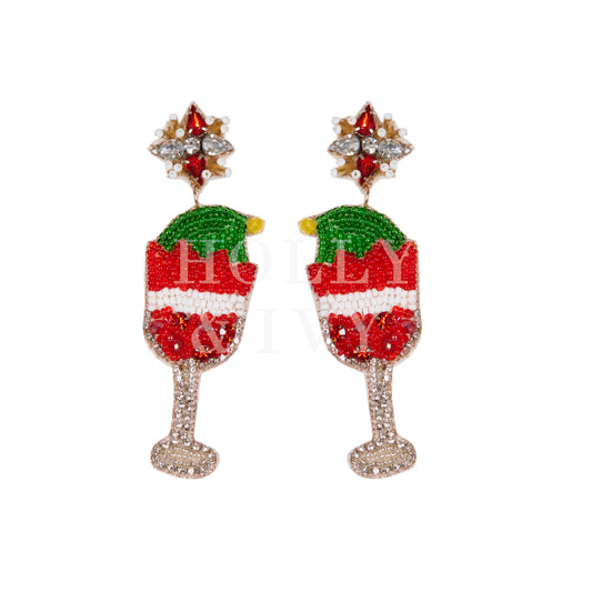 Christmas Earrings Elf Wine Glass