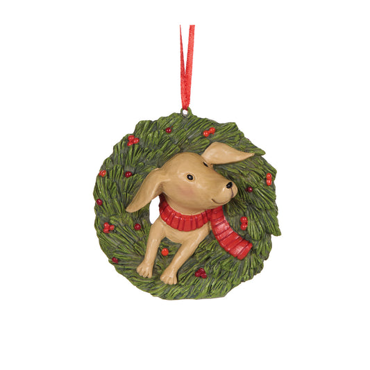 FESTIVE PUPPY WREATH ORNAMENT