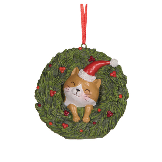 FESTIVE CAT WREATH ORNAMENT